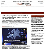 Las fusiones y adquisiciones caen un 15% en Espaa hasta agosto y el importe se reduce un 11%, segn TTR Data